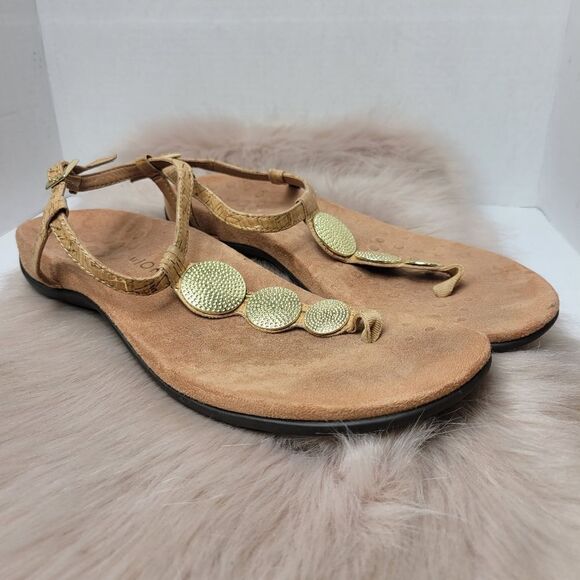 Vionic Orthaheel Lizbeth Cork Leather Slingback Flat Sandals Size 11 - Picture 1 of 6